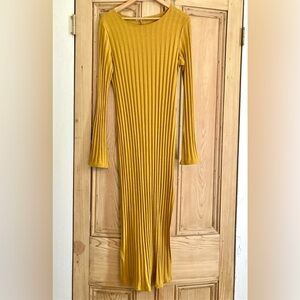 Reformation Dillon Ribbed Long Sleeve Dress, XL, Mustard